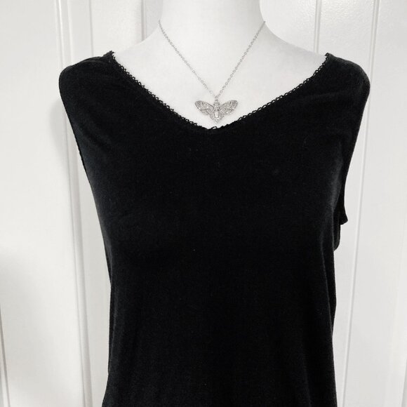 CAROLE HOCHMAN Black stretchy cotton v-neck tank top ~ SMALL MEDIUM goth shirt - Picture 3 of 14